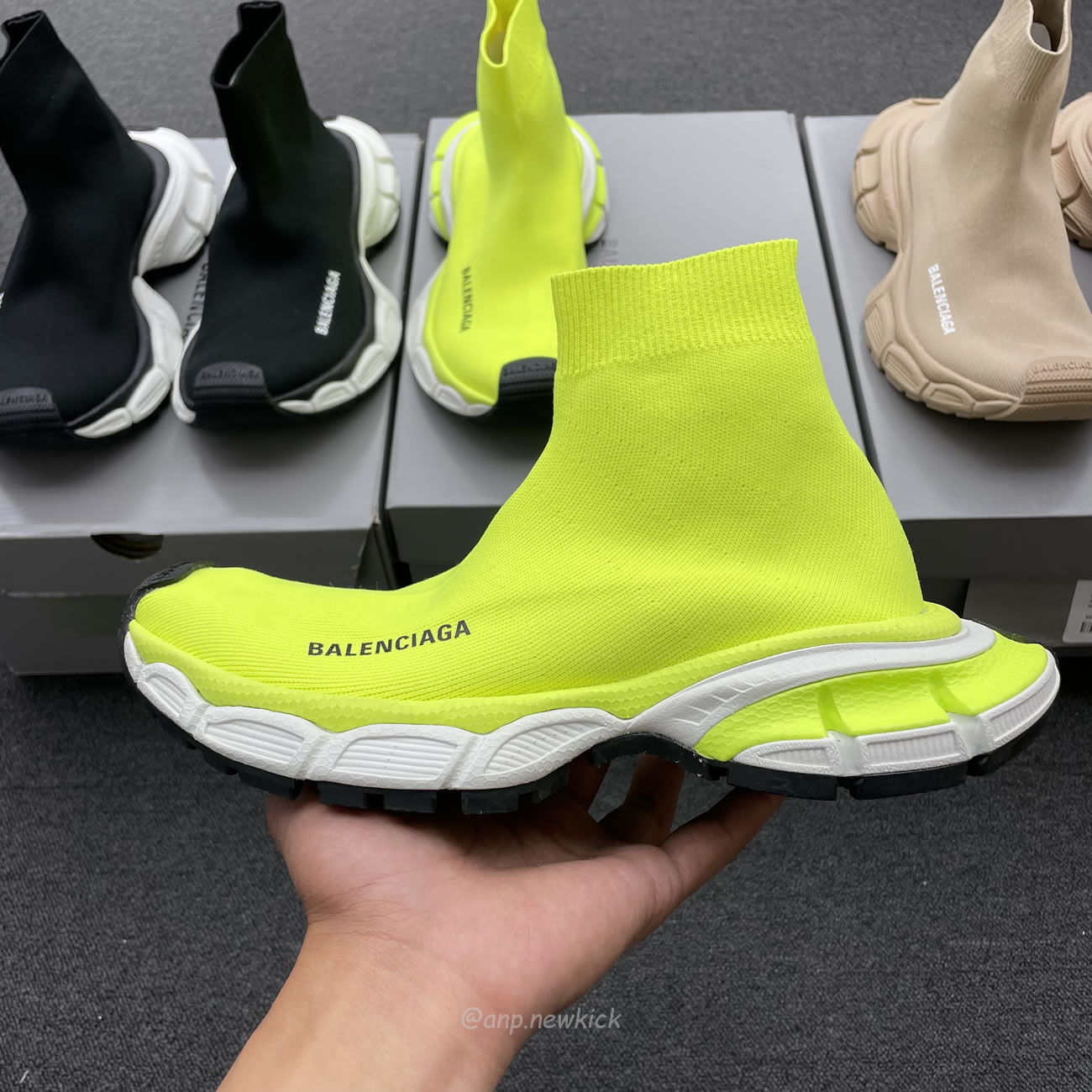 Balenciaga 3xl Sock Recycled Knit Sneakers Black White Fluo Yellow Beige (4) - newkick.vip